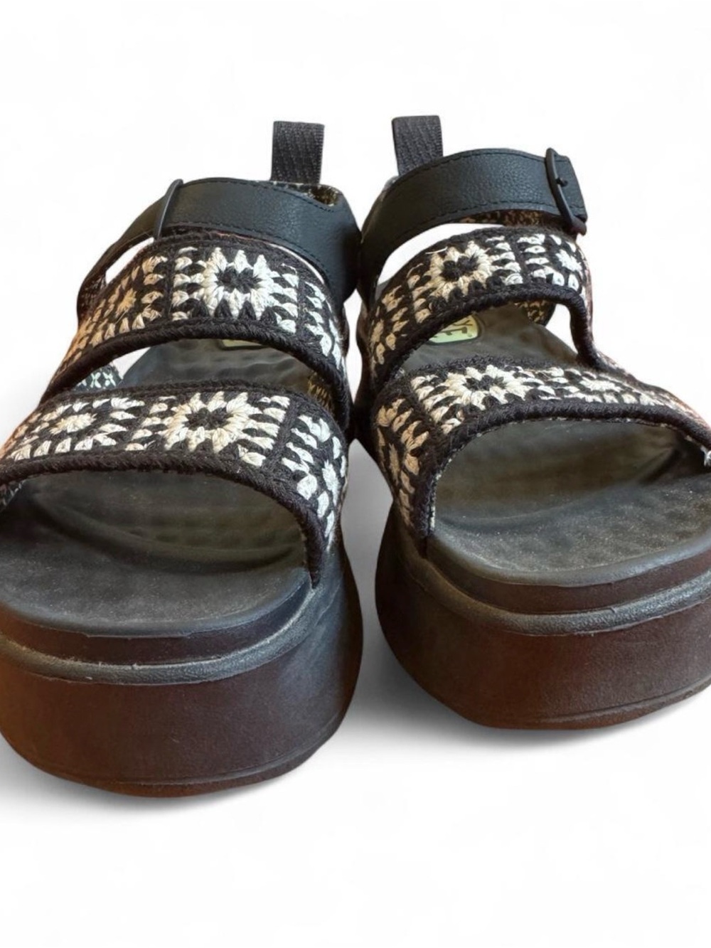Hey Dude Kids Black Sandals with Cream Crochet Straps